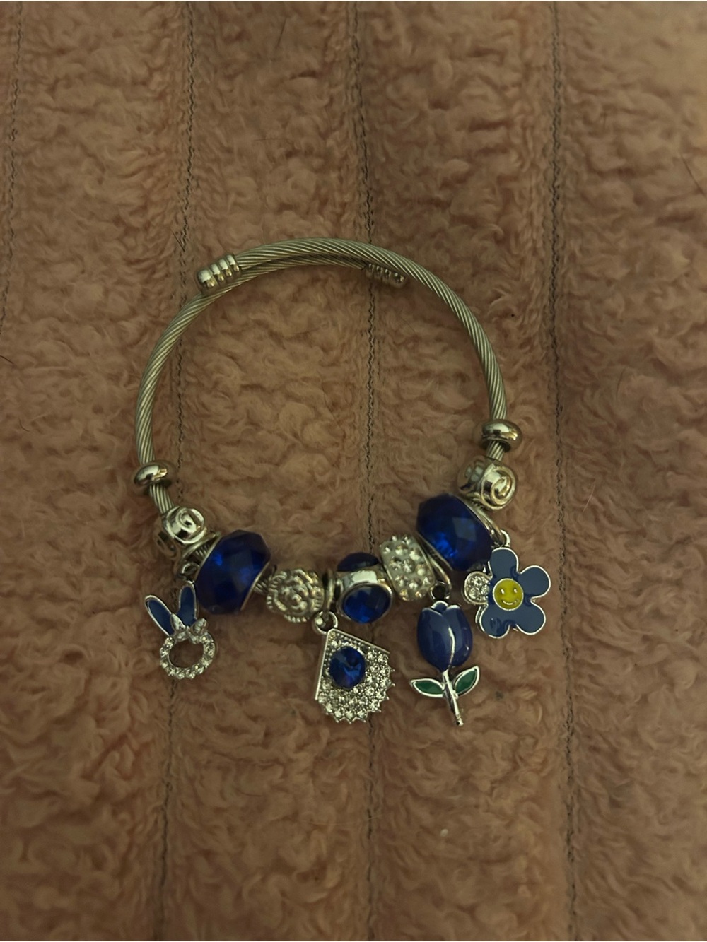 Blue Charm Bracelet with Silver Accents